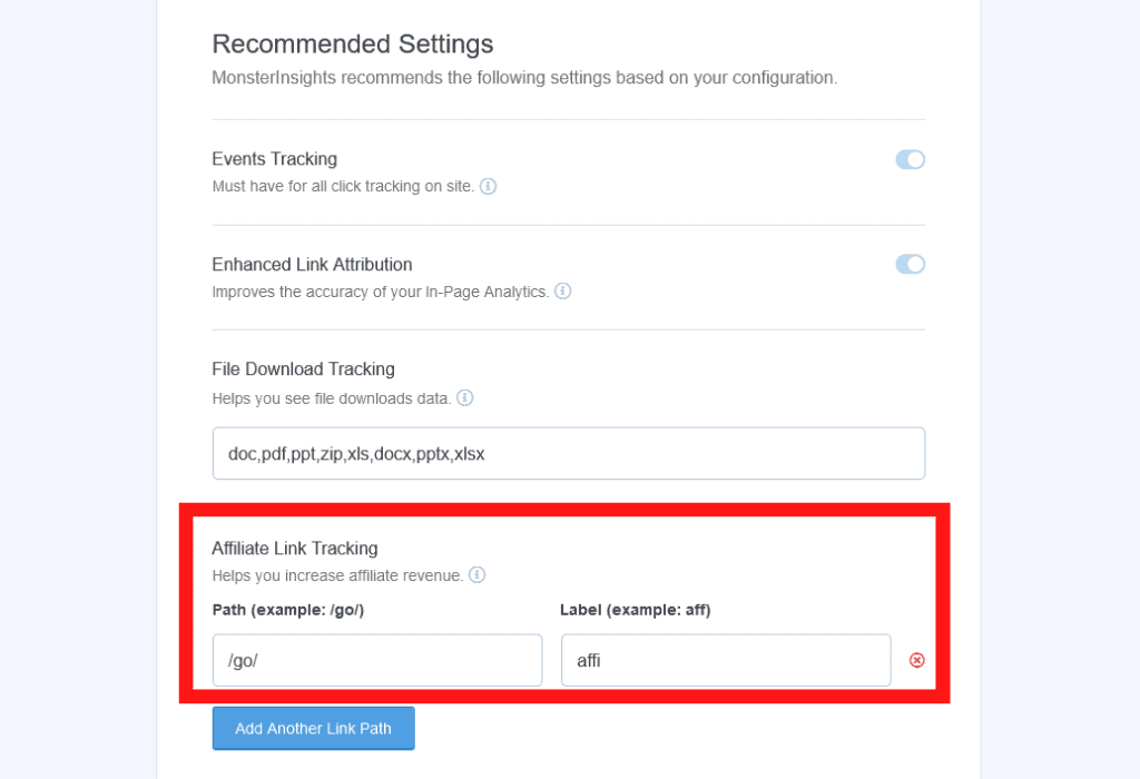 MonsterInsights Recommended Settings