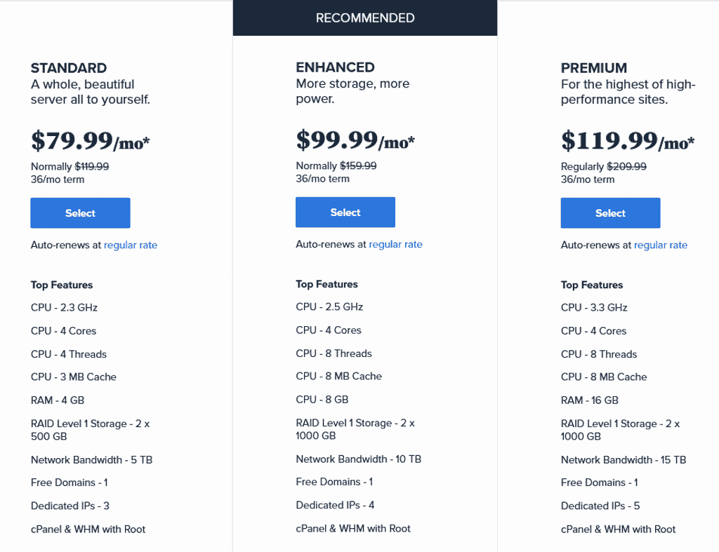 Bluehost Dedicated Hosting Plan and Pricing