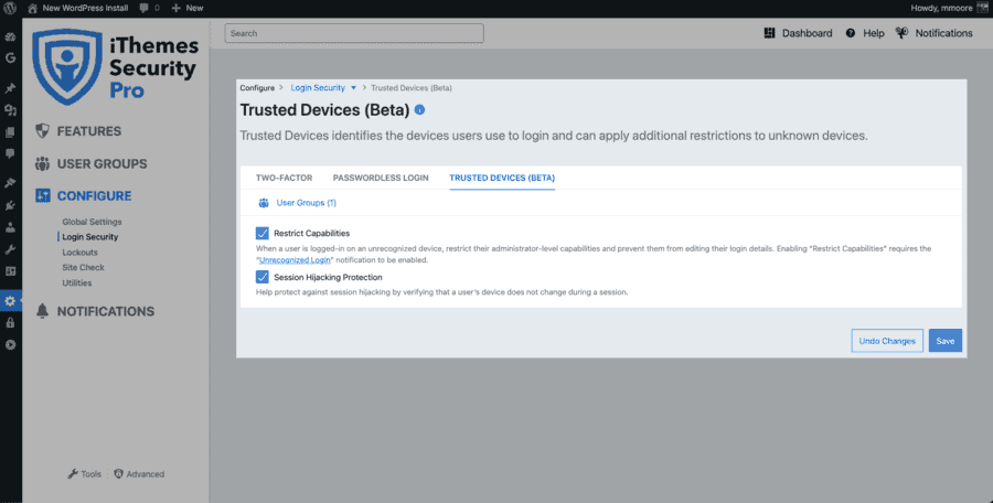 iThemes Security Trusted Devices Settings